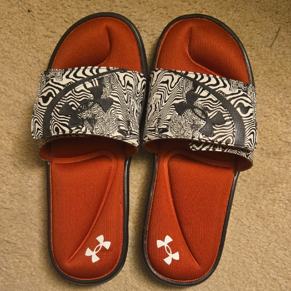 Under Armour Black and Red Patterned Slides